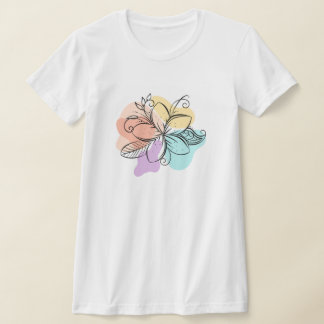 ミニマリスト抽象フラワーラインアートTシャツ Tシャツ