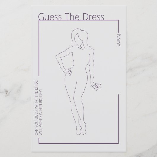 ミニマリスト推測ザ・ドレスブライダルシャワーゲーム (正面)