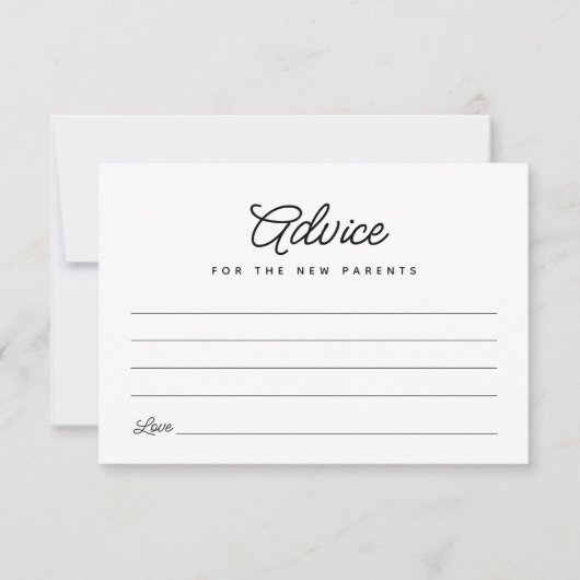 ミニマリスト新しい親ベビーシャワーアドバイスカード 出欠カード (正面)
