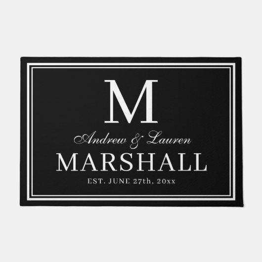 ミニマリスト新婚カップル・モノグラムたった今結婚しました ドアマット (正面)