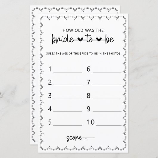 ミニマリスト新婦のシャワーゲームは何歳だった (正面/裏面)