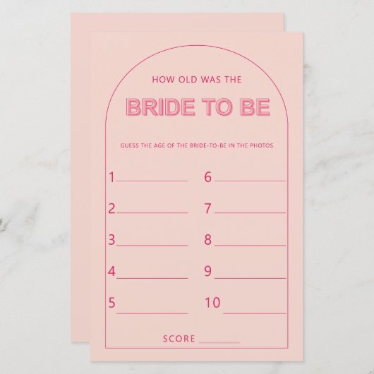 ミニマリスト新婦のシャワーゲームは何歳だった (正面/裏面)