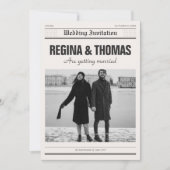 ミニマリスト新聞ポスター写真結婚式 招待状 (正面)
