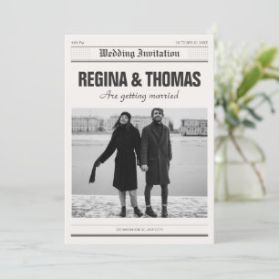 ミニマリスト新聞ポスター写真結婚式 招待状