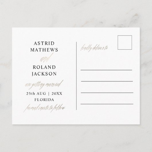 ミニマリスト日付のフェイク金ゴールドと写真を保存 ポストカード (裏面)