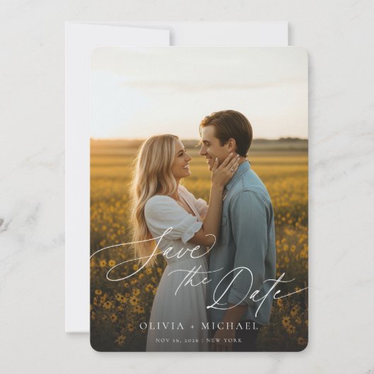 ミニマリスト日付を保存、写真Boho日付を保存 招待状 (正面)