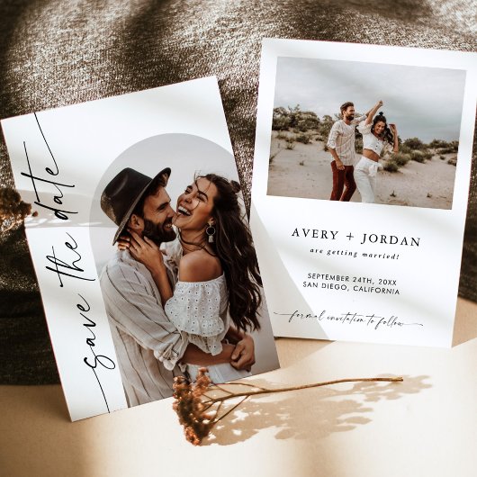 ミニマリスト日付を保存、Boho Photo日付を保存 招待状