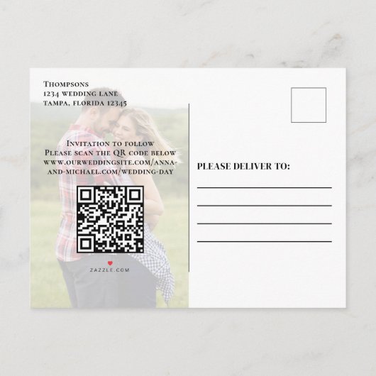 ミニマリスト日付写真を保存 | QRコードWebサイト 案内ポストカード (裏面)