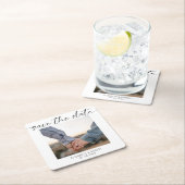 ミニマリスト日付写真スクリプトの保モダン存 スクエアペーパーコースター (インサイチュ)