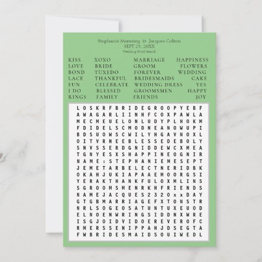 ミニマリスト日付単語の検索を保存 – 緑 招待状 (正面)