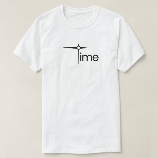 ミニマリスト時計の針のタイポグラフィ Tシャツ (デザイン正面)