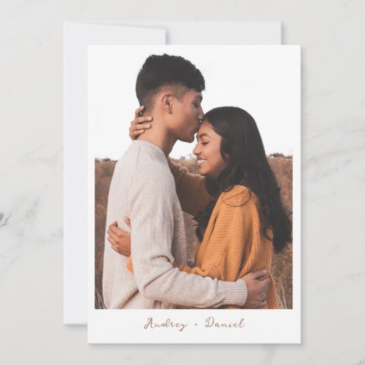 ミニマリスト暖かいテラコッタボホ結婚写真 招待状 (正面)