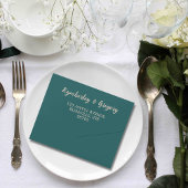 ミニマリスト暗いティール（緑がかった色）アイボリー写真QRコード電子メール オールインワン招待状