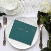 ミニマリスト暗いティール（緑がかった色）アイボリー写真QRコード電子メール オールインワン招待状