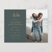 ミニマリスト暗いティール(緑がかった色)&セピア結婚ブランチの写真 インビテーションポストカード (正面)