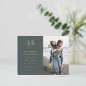 ミニマリスト暗いティール(緑がかった色)&セピア結婚ブランチの写真 インビテーションポストカード (スタンド正面)