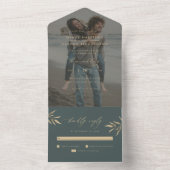 ミニマリスト暗いティール(緑がかった色)&セピア結婚ブランチの写真 オールインワン招待状 (内側)