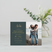 ミニマリスト暗いティール(緑がかった色)&セピア結婚ブランチの写真 箔招待状ポストカード (立ち正面)