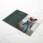 ミニマリスト暗いティール（緑がかった色）&セピア結婚ブランチの写真 箔招待状 (回転した状態)