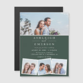 ミニマリスト暗緑色フォトコラージュ結婚ズ マグネット招待状 (正面/裏面)