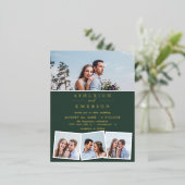 ミニマリスト暗緑色フォトコラージュ結婚ズ 箔招待状ポストカード (立ち正面)