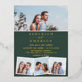 ミニマリスト暗緑色フォトコラージュ結婚ズ 箔招待状ポストカード (正面)