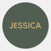 ミニマリスト暗緑色金ゴールドパーソナライズされた書 ラウンドシール (正面)