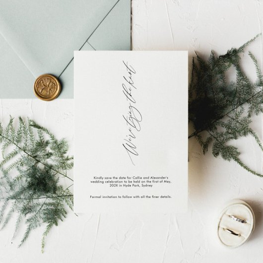 ミニマリスト書道と写真で日付を保存 招待状