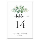ミニマリスト書道グリーンユーカリ結婚ス テーブルナンバー (裏面)