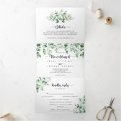 ミニマリスト書道グリーンユーカリ結婚ス 三つ折り招待状 (内部)