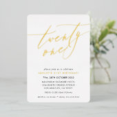 ミニマリスト書道シック21歳の誕生日金ゴールド 箔招待状 (立ち正面)