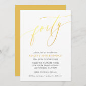 ミニマリスト書道シック40th誕生日金ゴールド 招待状 (正面/裏面)