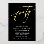 ミニマリスト書道シック40th誕生日金ゴールドFoi 箔招待状 (正面)