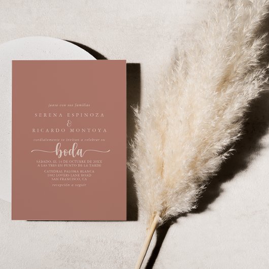 ミニマリスト書道テラコッタボダ結婚ズ 招待状