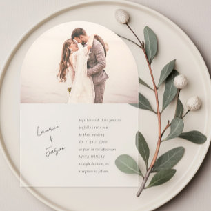 ミニマリスト書道フォトボホ結婚の アクリル招待状