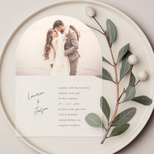 ミニマリスト書道フォトボホ結婚の アクリル招待状