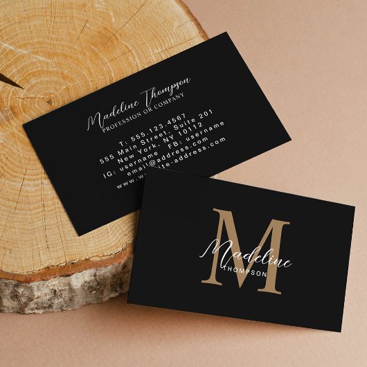 ミニマリスト書道ブラック金ゴールドモノグラム 名刺