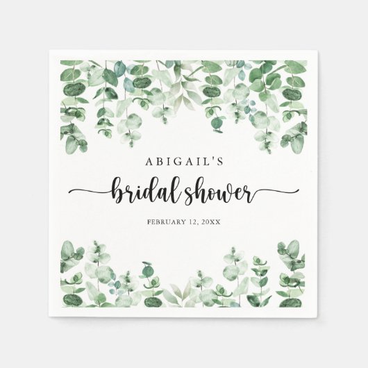 ミニマリスト書道ユーカリブライダルシャワー スタンダードカクテルナプキン (正面)