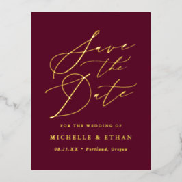 ミニマリスト書道台本の日付を保存 箔招待状ポストカード