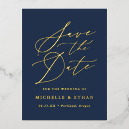 ミニマリスト書道台本の日付を保存 箔招待状ポストカード