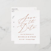 ミニマリスト書道台本の日付を保存 箔招待状ポストカード (正面/裏面)