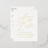 ミニマリスト書道台本の日付を保存 箔招待状ポストカード (正面/裏面)