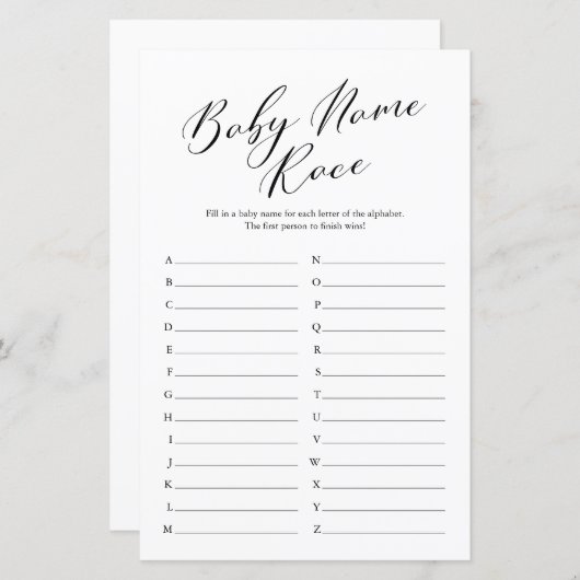 ミニマリスト書道名レースベビーシャワーゲーム (正面/裏面)