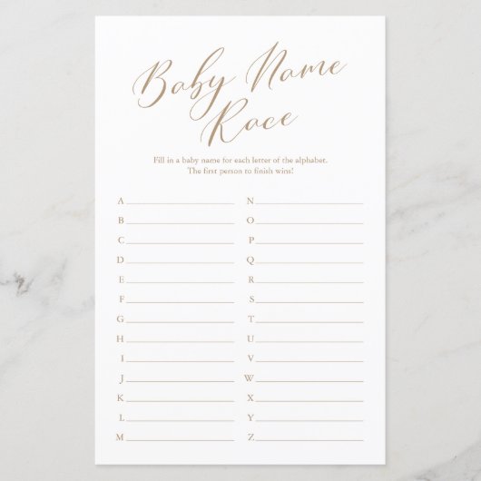 ミニマリスト書道名レースベビーシャワーゲーム (正面)