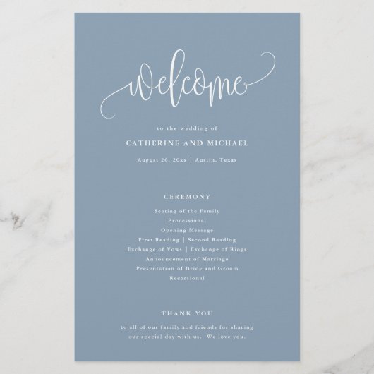 ミニマリスト書道埃っぽいブルー紙プログラム チラシ (正面)