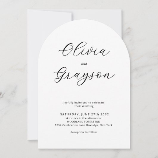 ミニマリスト書道QRコードRSVP Arch 結婚's 招待状 (正面)