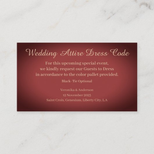 ミニマリスト服装ドレスコー結婚ドのセレモニーレッド エンクロージャーカード (正面)