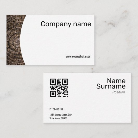 ミニマリスト木材写真QR名刺 名刺 (正面/裏面)