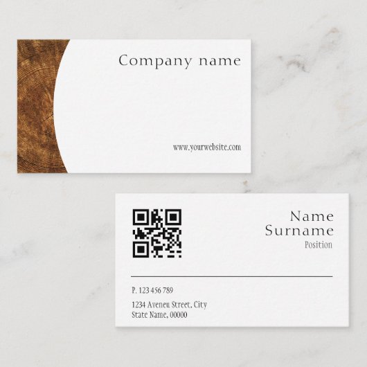 ミニマリスト木材写真QR名刺 名刺 (正面/裏面)
