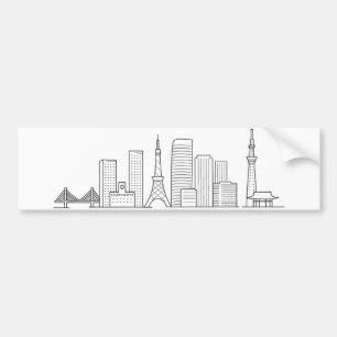 ミニマリスト東京スカイラインイラスト バンパーステッカー